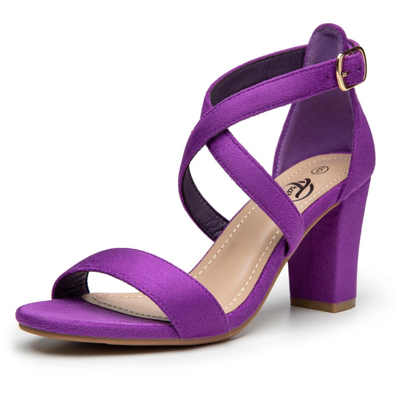 Trary Women's Ankle Strap and Adjustable Buckle Chunky Pump Heel Sandals Purple Size: 7 - Image 1